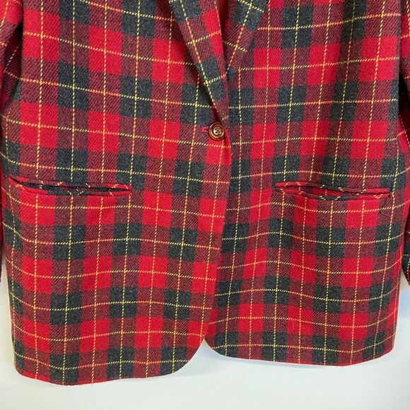 Vintage Courtenay Red and Black Plaid Lined Velvet Collar Blazer Size 16 - Picture 9 of 10